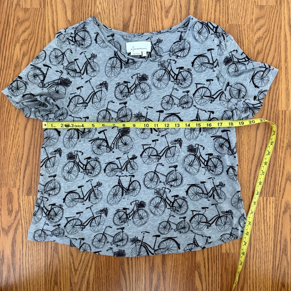 Anthropologie Gray Bicycle Print Short Sleeve Top, Size L - Picture 5 of 5